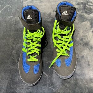 Adidas Black and Blue Wrestling Shoes with Neon Accents